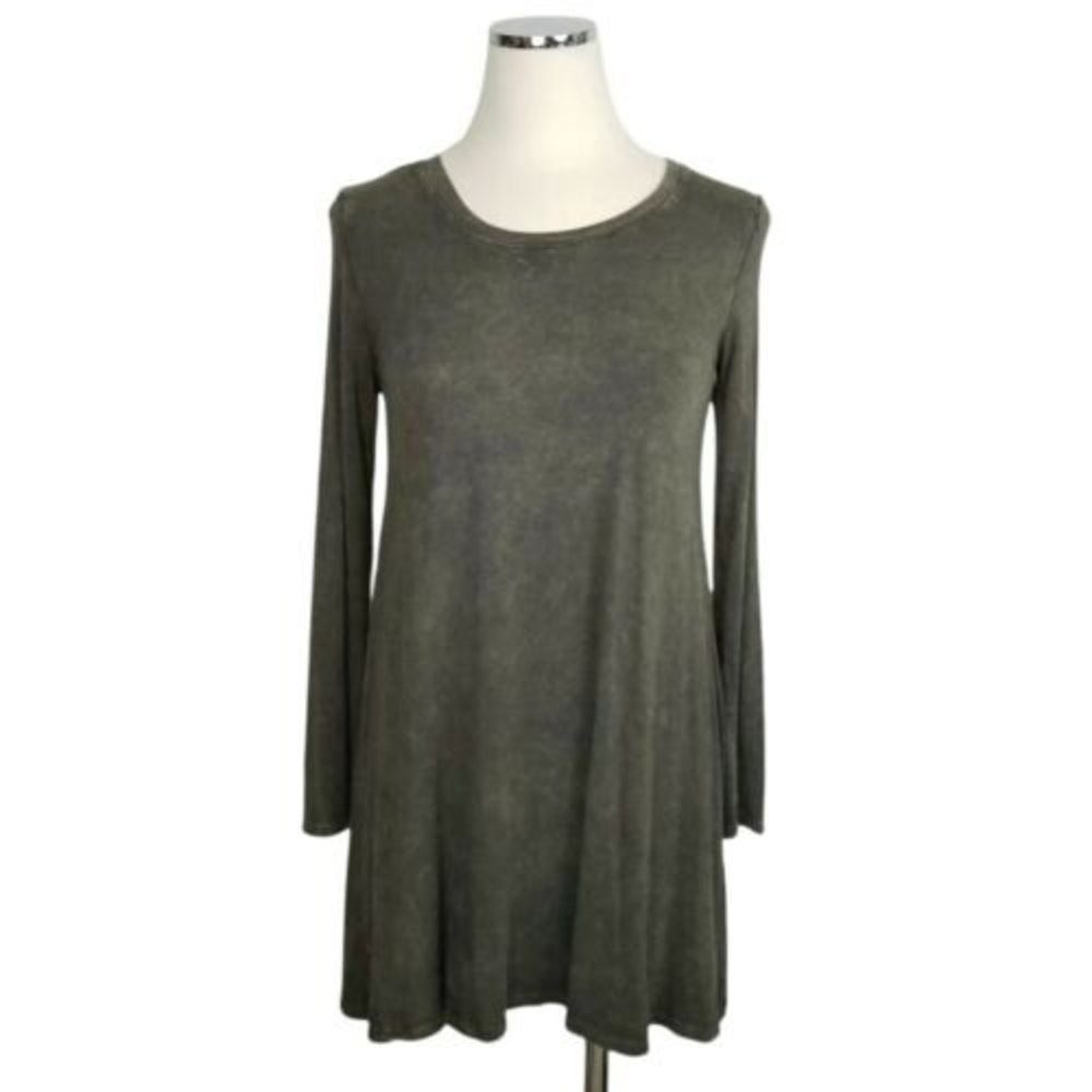Final Touch Tie Dye Long Sleeve Tunic Dress Olive Green Small A-Line Minimalist